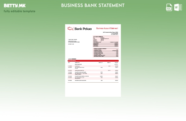 модерен стил Bank Pekao S. Шаблон за Word и PDF изјава за компанијата